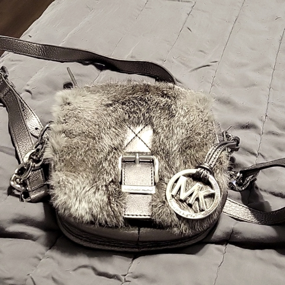 Michael Kors Gray Fur And Leather Crossbody Bag NWT